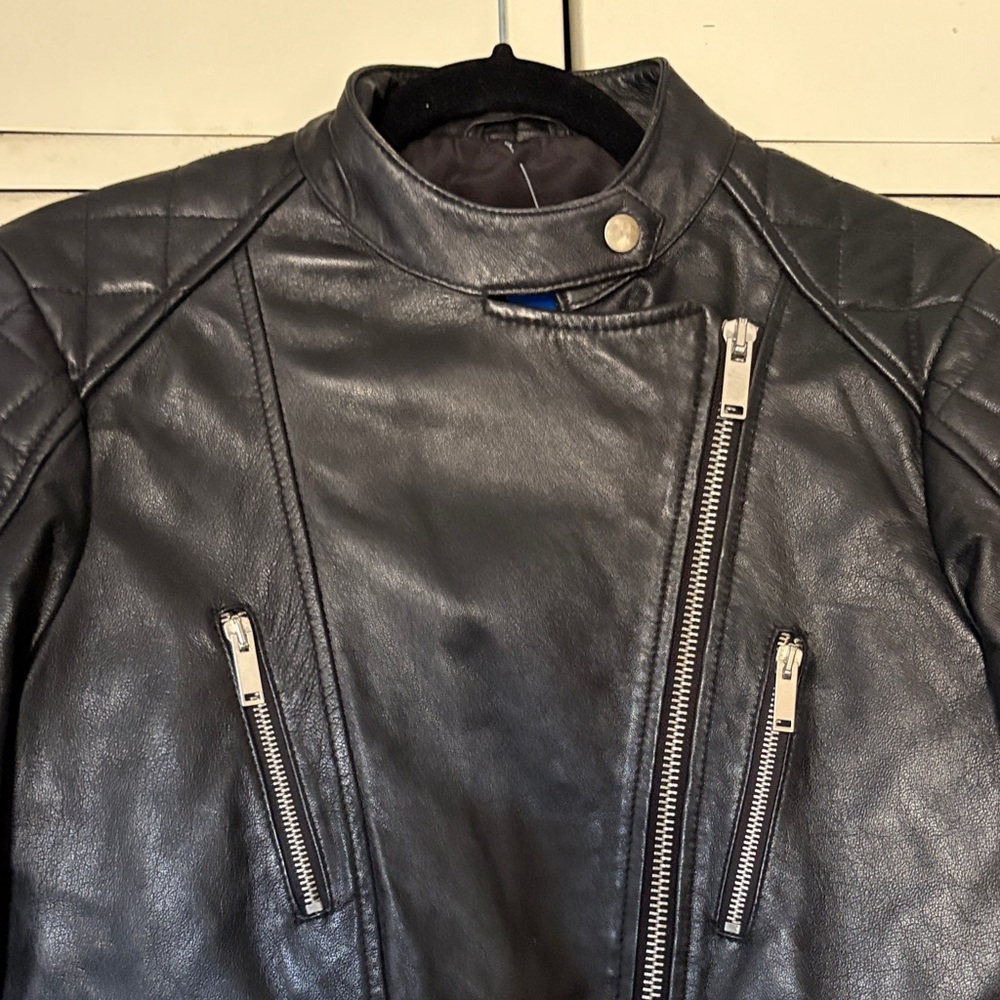 Source Unknown Black Leather Biker Jacket 100% Sheep Leather - Picture 2 of 13